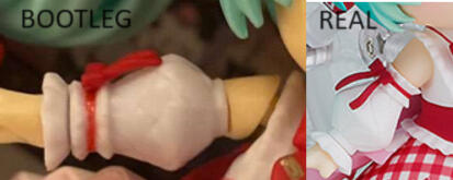 Arms look like Shit! Also her sleevs are upside down, with the bows being by her wrists rather than her shoulders. Very obvious arm conjoining areas where the figure looks glued together rather than one-piece like the original.